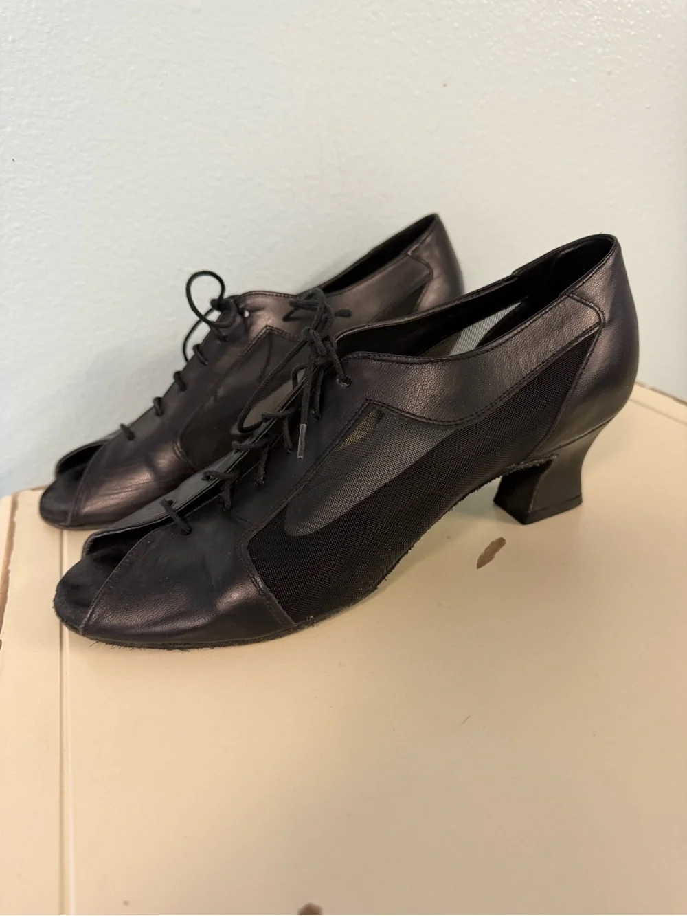 Diamant German Ballroom Dance Shoes Women’s 9.5 Black Leather Mesh Latin w/ Box